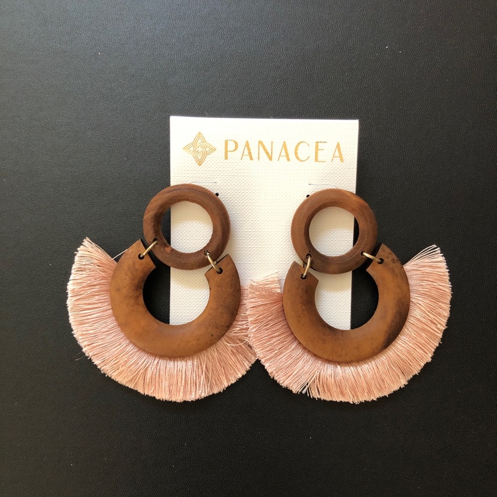 Panacea Wood Hoop Drop Earring Post Never Worn